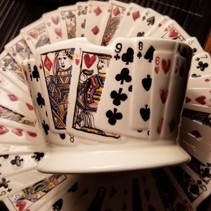 🎈HP❗VTG POKER CERAMIC HAND-PAINTED &PLATTER BOWL
